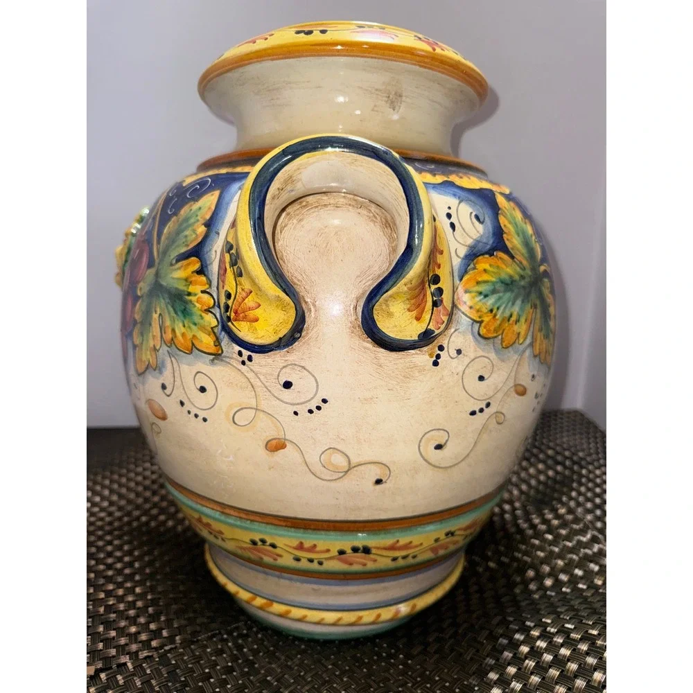 Deruta Artistica Italy Vino Veritas Majolica Vase Bacchus Grapes 14